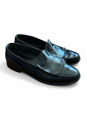 Vintage GH Bass Weejuns Kiltie Loafers Black Leather Fringe USA 10D